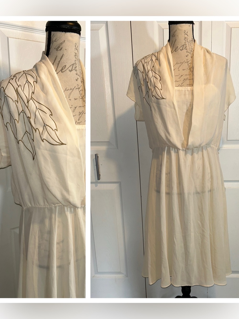 Vintage 70s Sheer Split Short Sleeve Ivory Dress by My Colours